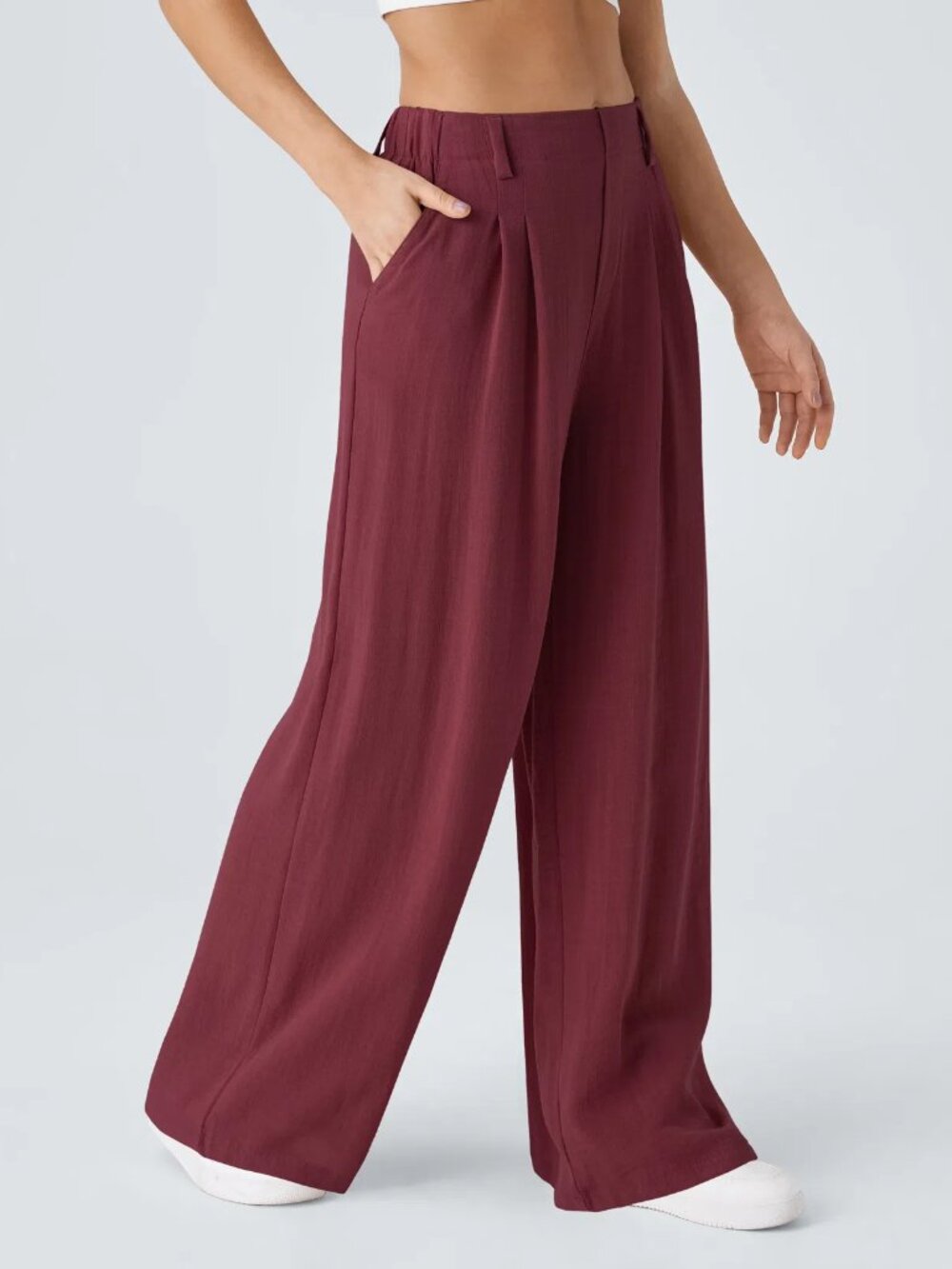 Halara pleated high waist wide leg Palazzo pants biking red flowy pull-on new L